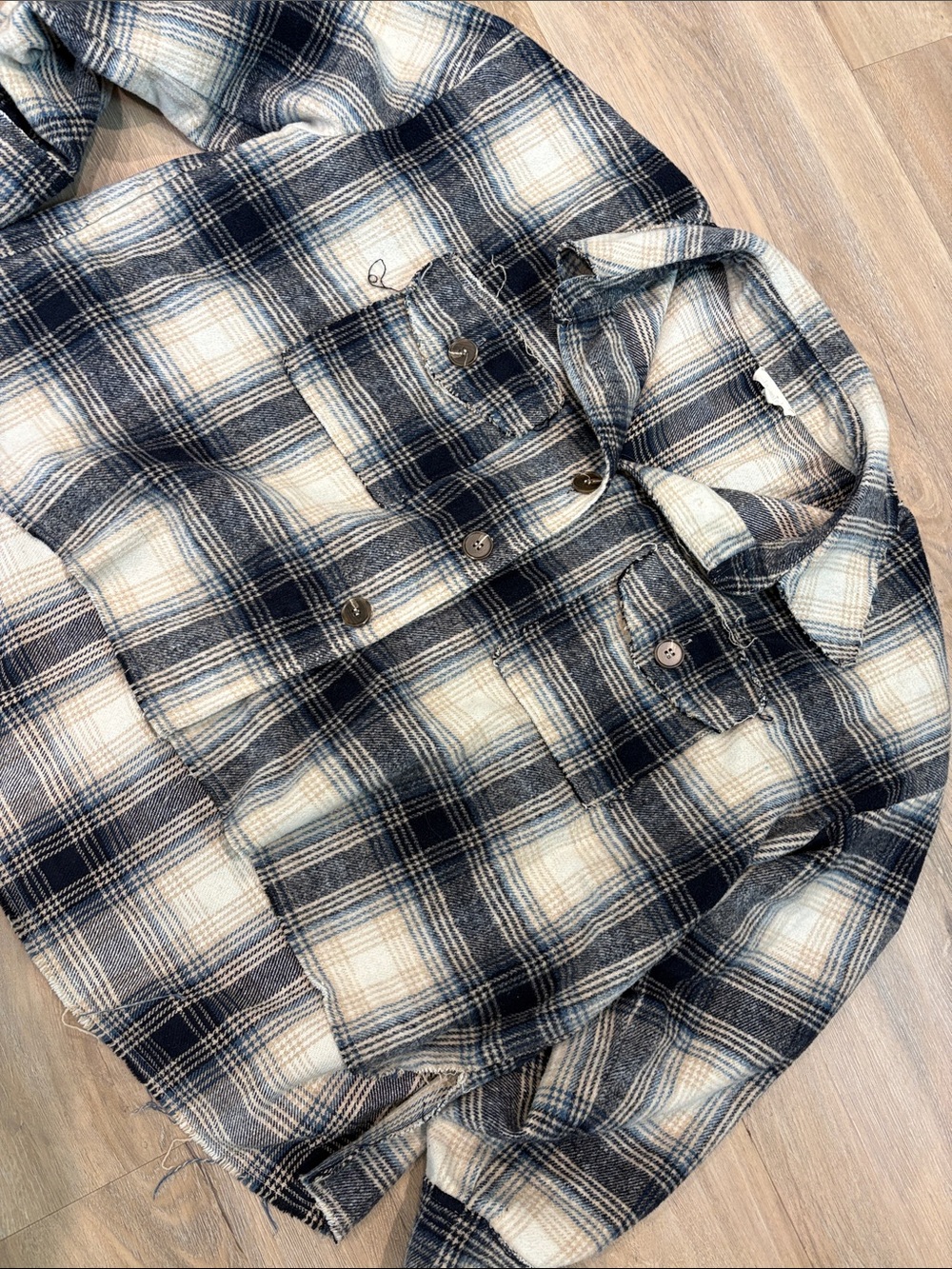 LA MIEL Navy and Cream Plaid Button-Up Shirt